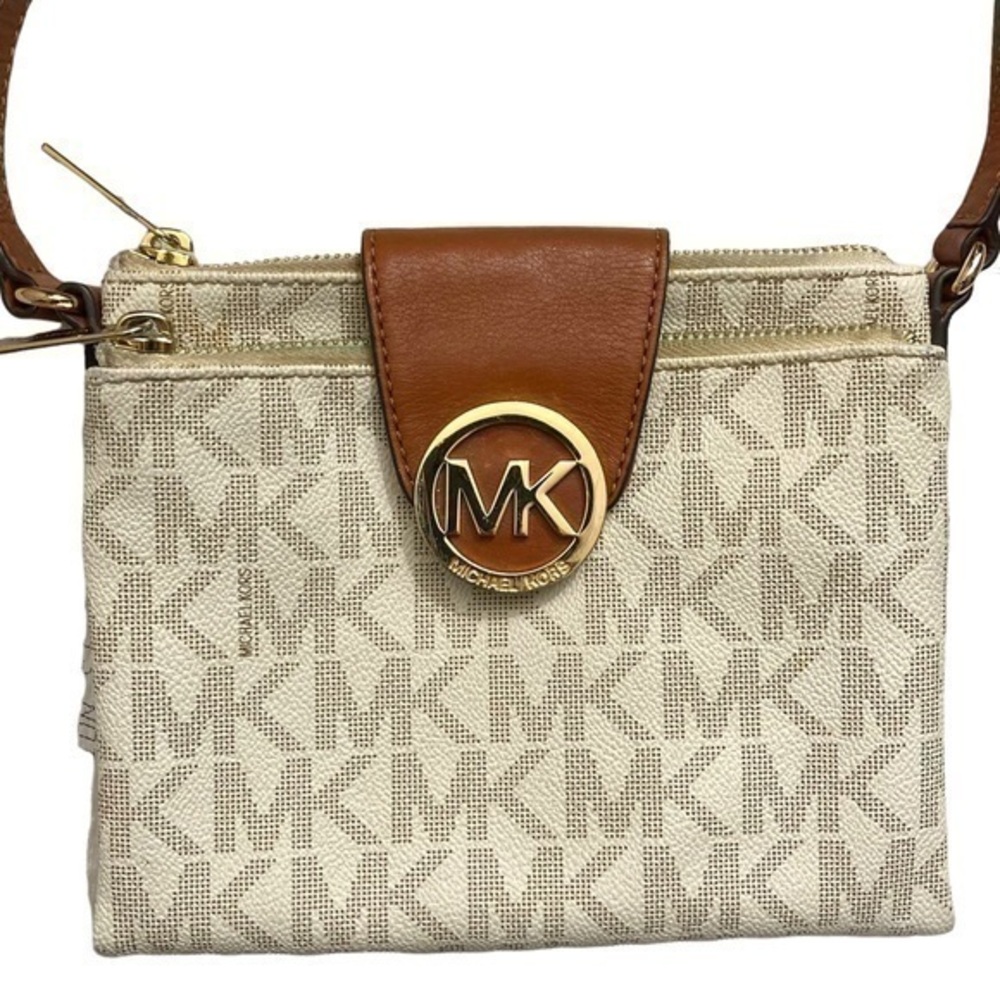 Michael Kors white gold signature mk crossbody bag